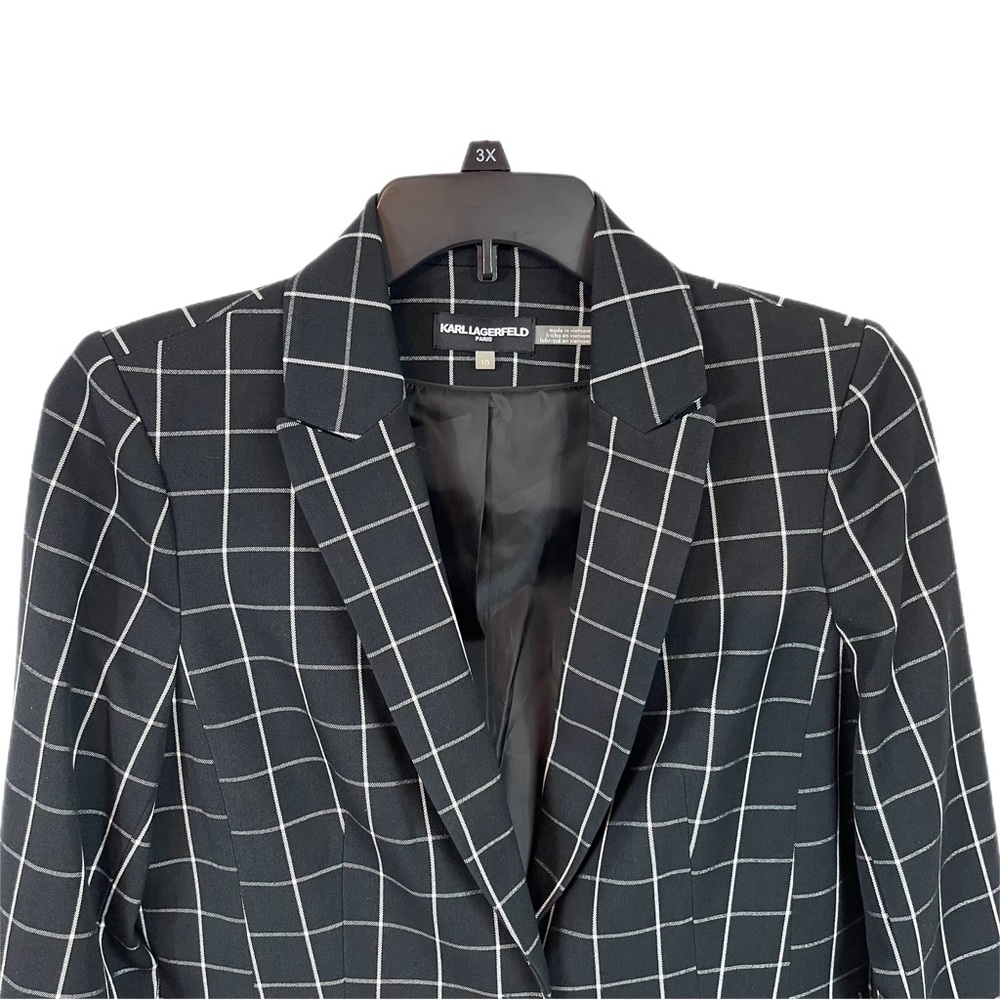 Karl Lagerfeld Plaid Jacket Blazer 10 Black White Career Professional - Picture 3 of 9